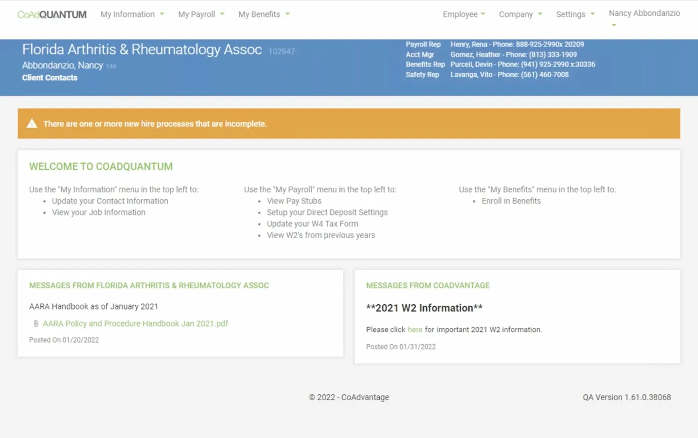 The original CoAdQuantum homepage before redesign
