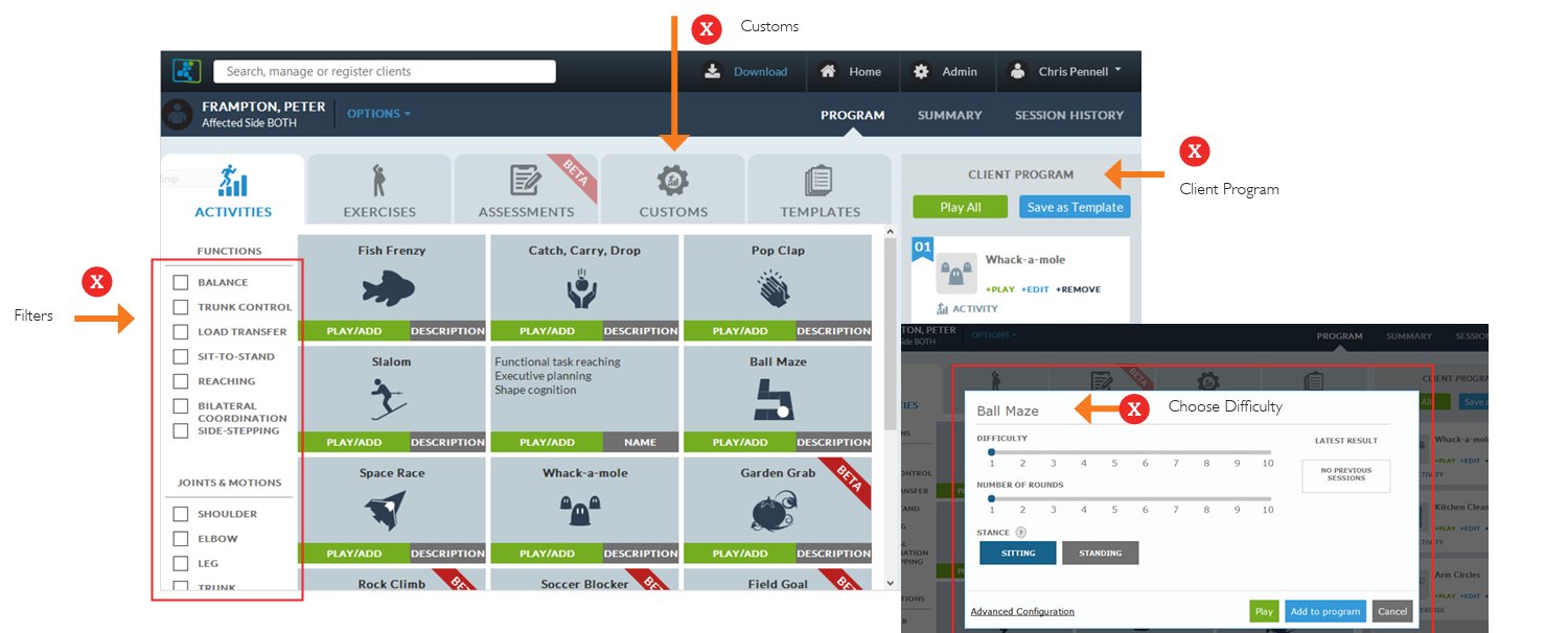Original Jintronix therapist dashboard before redesign